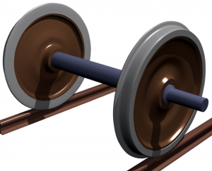 Schéma d'un essieu ferroviaire posé sur ses rails