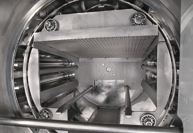 Inside the working chamber of the ‘Solvacs’ degreasing machine